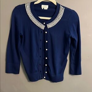 Kate Spade Elegant Blue Sweater with Pearl and Crystal Accents